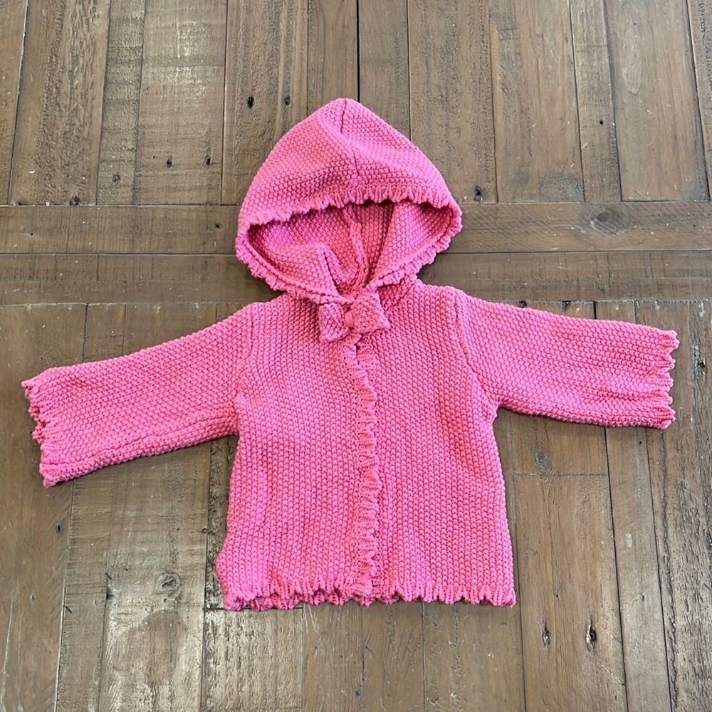 Jacadi pink loose knit hooded cardigan sweater